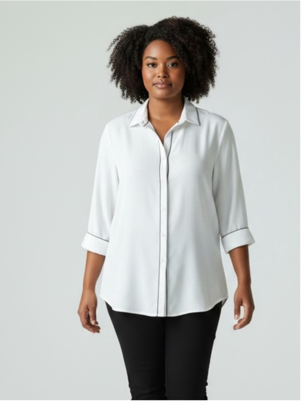 Chico's No-Iron Chic Stretch Piping Detail Tunic Shirt